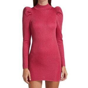 Alice and Olivia Issa Hot Pink Glitter Women's Size S Puff Sleeve Turtleneck Min